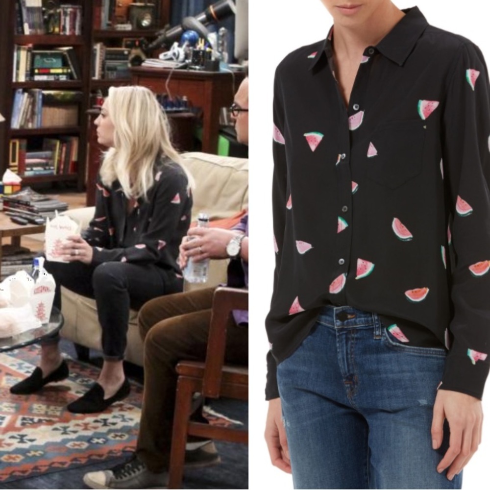 Rails Watermelon Print Silk Blouse Top Womens S  Kate ASO Big Bang Theory Penny